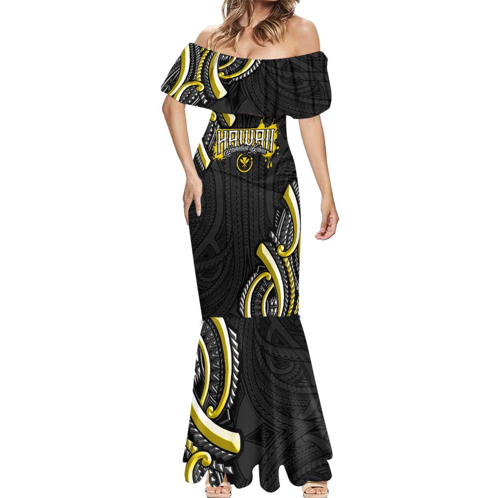 Traditional Art Hawaiian Kakau Tattoos Mermaid Dress Yellow Color LT03 - Polynesian Pride