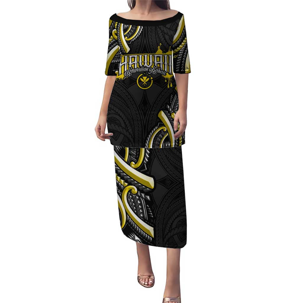Traditional Art Hawaiian Kakau Tattoos Puletasi Yellow Color LT03 Long Dress Yellow - Polynesian Pride