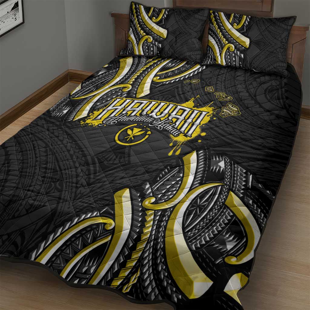 Traditional Art Hawaiian Kakau Tattoos Quilt Bed Set Yellow Color - Polynesian Pride