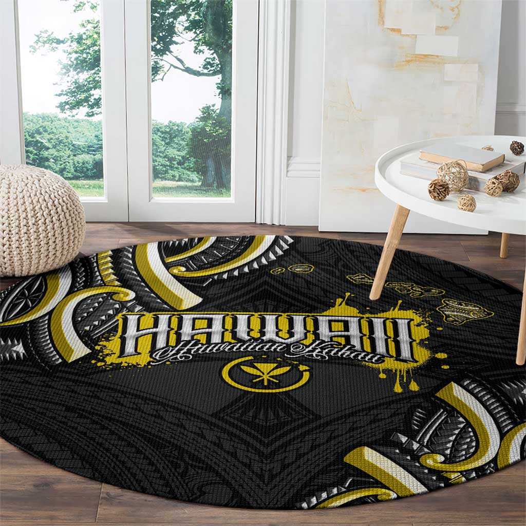 Traditional Art Hawaiian Kakau Tattoos Round Carpet Yellow Color - Polynesian Pride