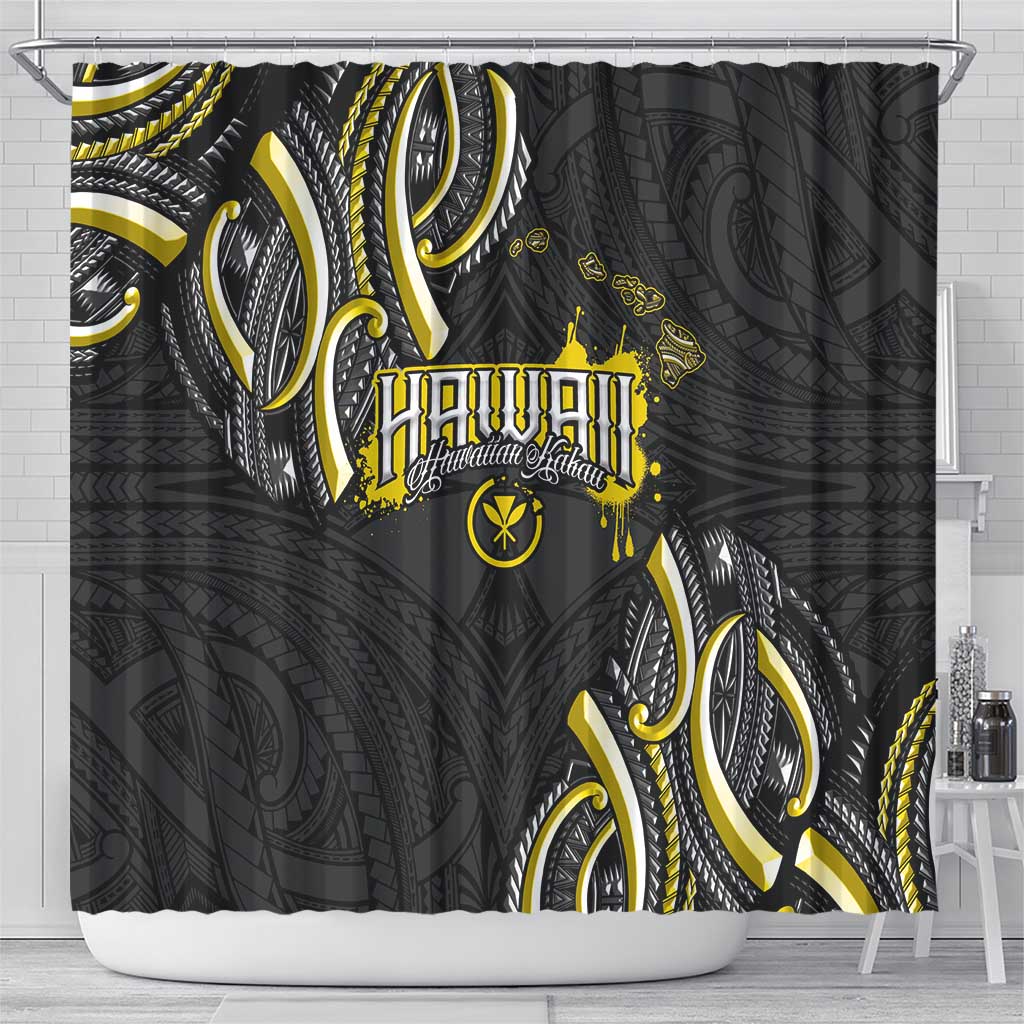 Traditional Art Hawaiian Kakau Tattoos Shower Curtain Yellow Color - Polynesian Pride