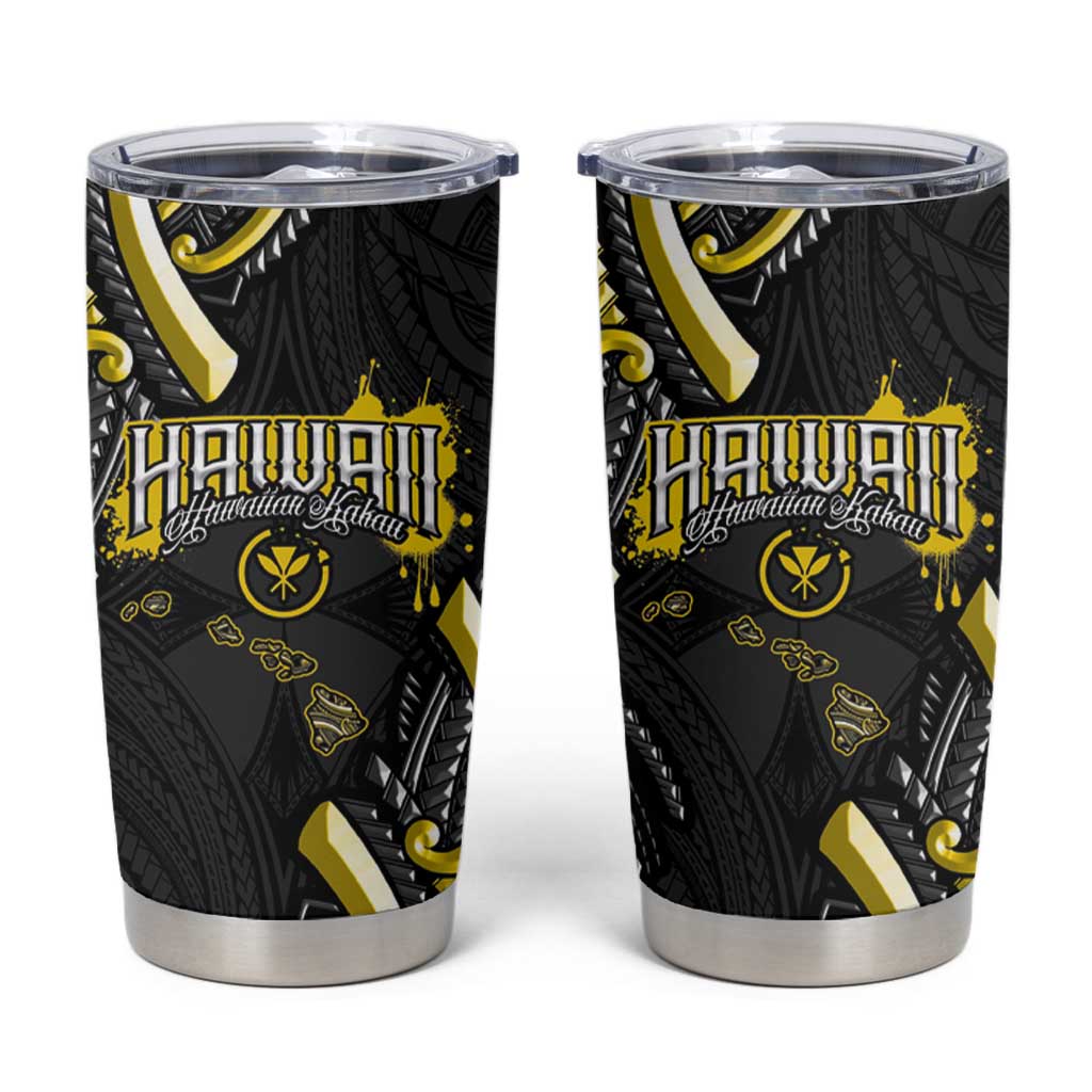 Traditional Art Hawaiian Kakau Tattoos Tumbler Cup Yellow Color - Polynesian Pride