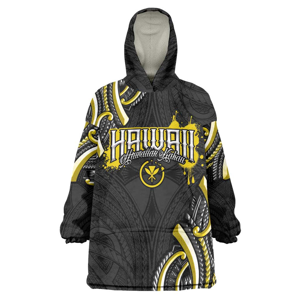 Traditional Art Hawaiian Kakau Tattoos Wearable Blanket Hoodie Yellow Color - Polynesian Pride