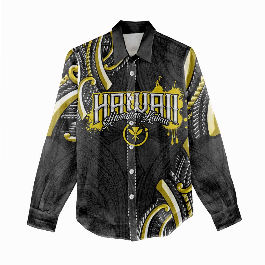 Traditional Art Hawaiian Kakau Tattoos Women Casual Shirt Yellow Color - Polynesian Pride