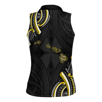 Traditional Art Hawaiian Kakau Tattoos Women Sleeveless Polo Shirt Yellow Color - Polynesian Pride