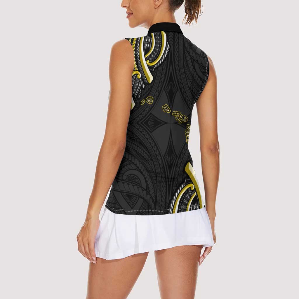 Traditional Art Hawaiian Kakau Tattoos Women Sleeveless Polo Shirt Yellow Color - Polynesian Pride