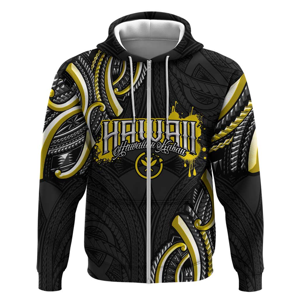 Traditional Art Hawaiian Kakau Tattoos Zip Hoodie Yellow Color - Polynesian Pride