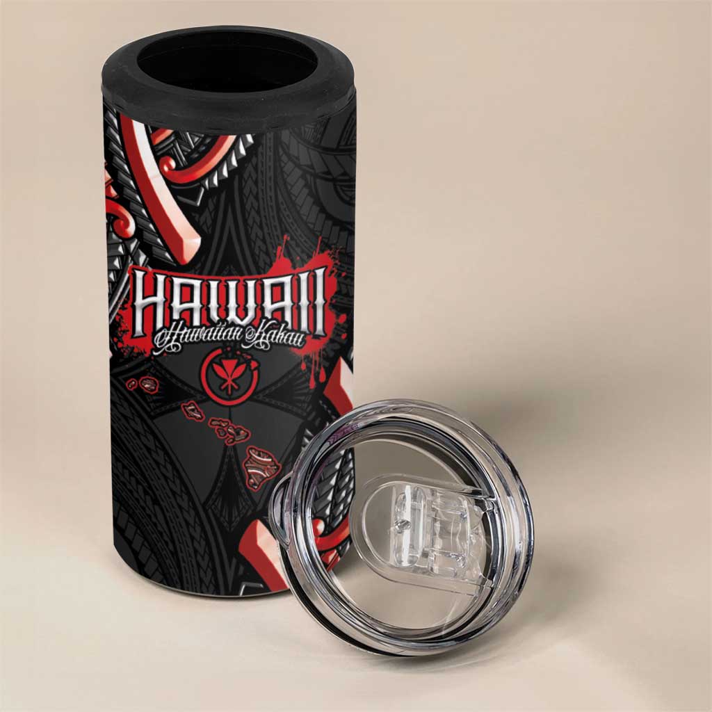 Traditional Art Hawaiian Kakau Tattoos 4 in 1 Can Cooler Tumbler Red Color - Polynesian Pride