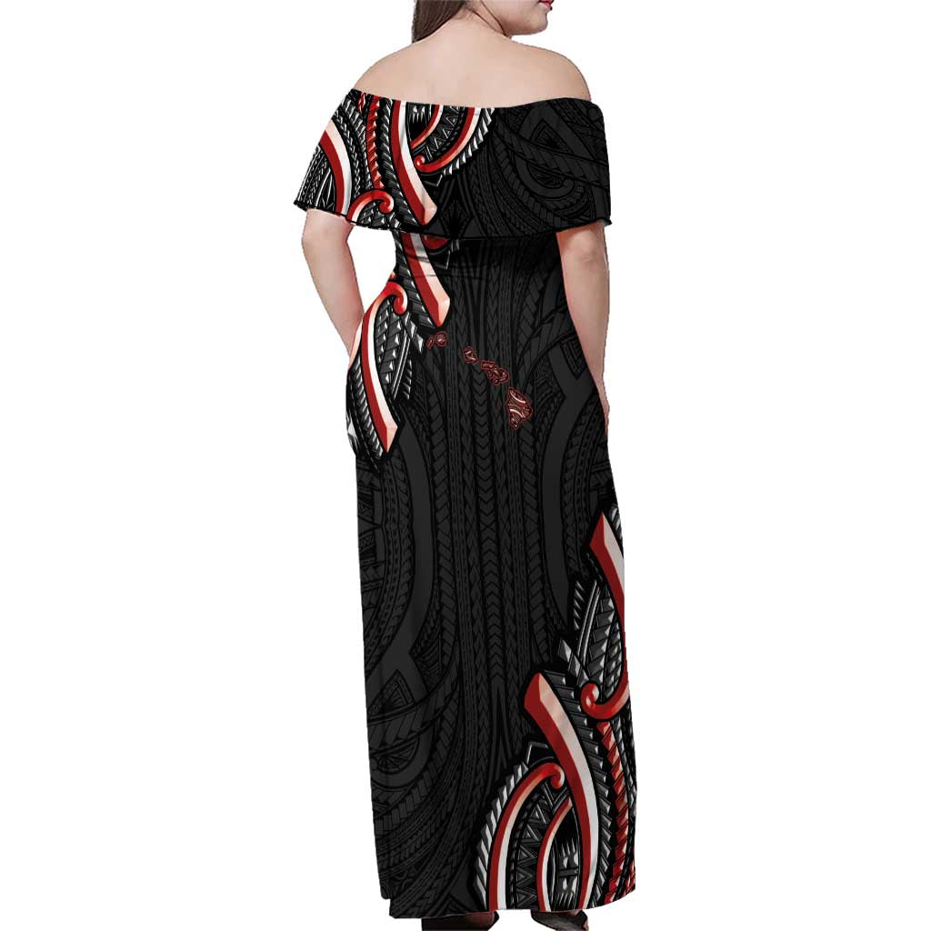 Traditional Art Hawaiian Kakau Tattoos Family Matching Off Shoulder Maxi Dress and Hawaiian Shirt Red Color - Polynesian Pride