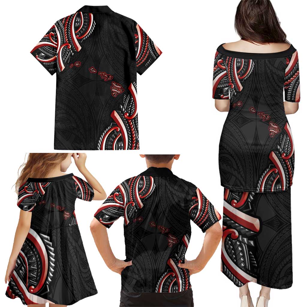 Traditional Art Hawaiian Kakau Tattoos Family Matching Puletasi and Hawaiian Shirt Red Color - Polynesian Pride