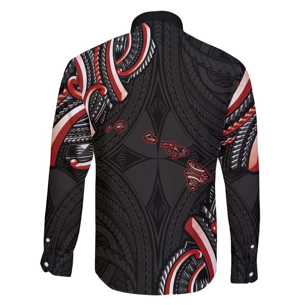 Traditional Art Hawaiian Kakau Tattoos Family Matching Short Sleeve Bodycon Dress and Hawaiian Shirt Red Color - Polynesian Pride