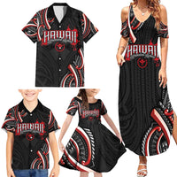 Traditional Art Hawaiian Kakau Tattoos Family Matching Summer Maxi Dress and Hawaiian Shirt Red Color - Polynesian Pride