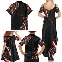 Traditional Art Hawaiian Kakau Tattoos Family Matching Summer Maxi Dress and Hawaiian Shirt Red Color - Polynesian Pride