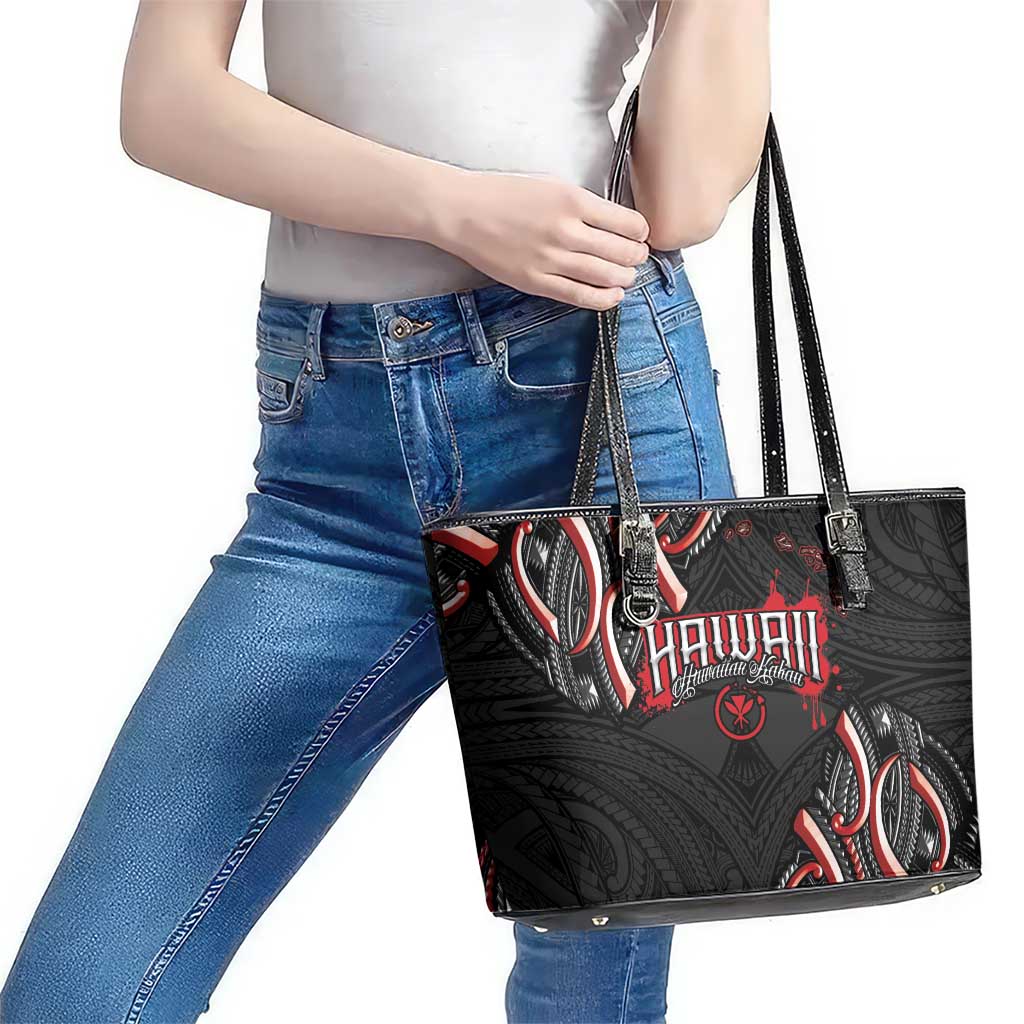 Traditional Art Hawaiian Kakau Tattoos Leather Tote Bag Red Color - Polynesian Pride