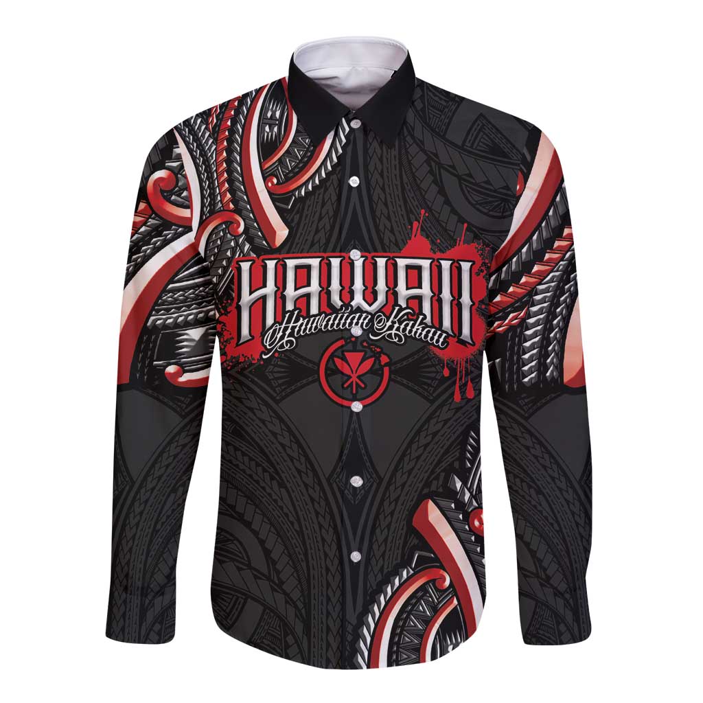 Traditional Art Hawaiian Kakau Tattoos Long Sleeve Button Shirt Red Color LT03 Unisex Red - Polynesian Pride