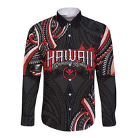 Traditional Art Hawaiian Kakau Tattoos Long Sleeve Button Shirt Red Color LT03 Unisex Red - Polynesian Pride