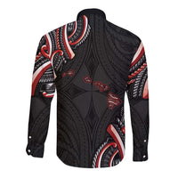 Traditional Art Hawaiian Kakau Tattoos Long Sleeve Button Shirt Red Color LT03 - Polynesian Pride