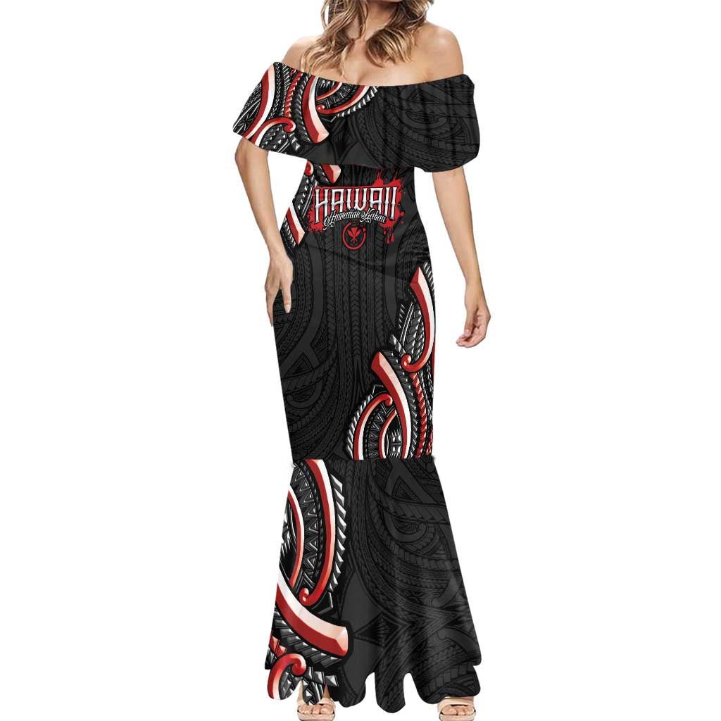 Traditional Art Hawaiian Kakau Tattoos Mermaid Dress Red Color - Polynesian Pride
