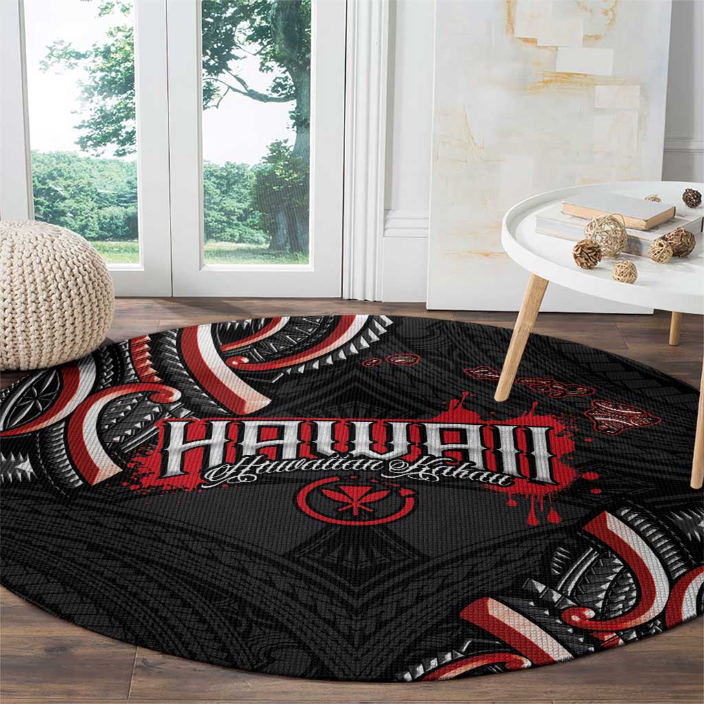 Traditional Art Hawaiian Kakau Tattoos Round Carpet Red Color - Polynesian Pride