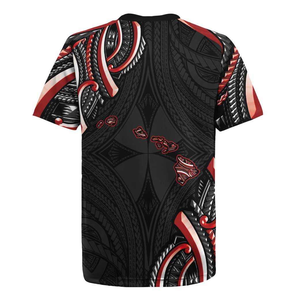 Traditional Art Hawaiian Kakau Tattoos Rugby Jersey Red Color - Polynesian Pride