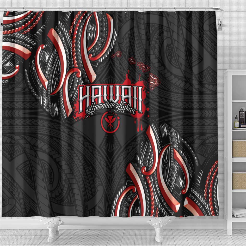 Traditional Art Hawaiian Kakau Tattoos Shower Curtain Red Color - Polynesian Pride