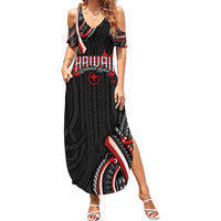 Traditional Art Hawaiian Kakau Tattoos Summer Maxi Dress Red Color - Polynesian Pride