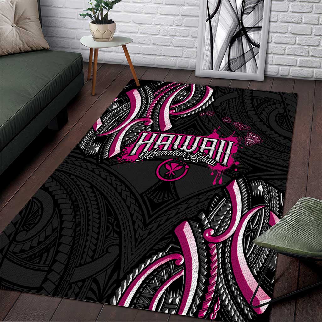 Traditional Art Hawaiian Kakau Tattoos Area Rug Pink Color - Polynesian Pride