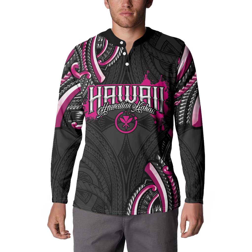 Traditional Art Hawaiian Kakau Tattoos Button Sweatshirt Pink Color - Polynesian Pride