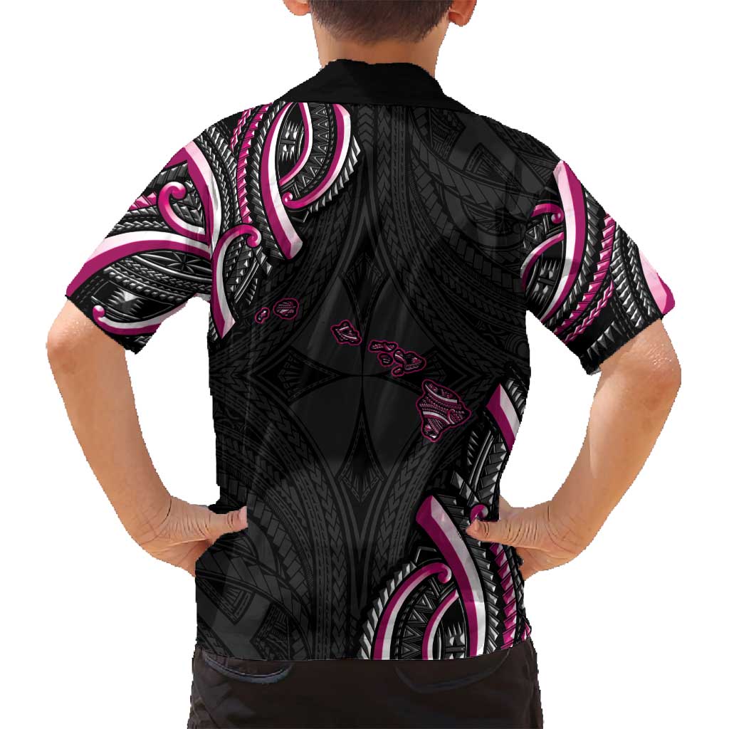 Traditional Art Hawaiian Kakau Tattoos Family Matching Off Shoulder Short Dress and Hawaiian Shirt Pink Color - Polynesian Pride