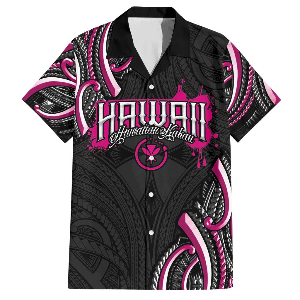 Traditional Art Hawaiian Kakau Tattoos Family Matching Off Shoulder Short Dress and Hawaiian Shirt Pink Color - Polynesian Pride