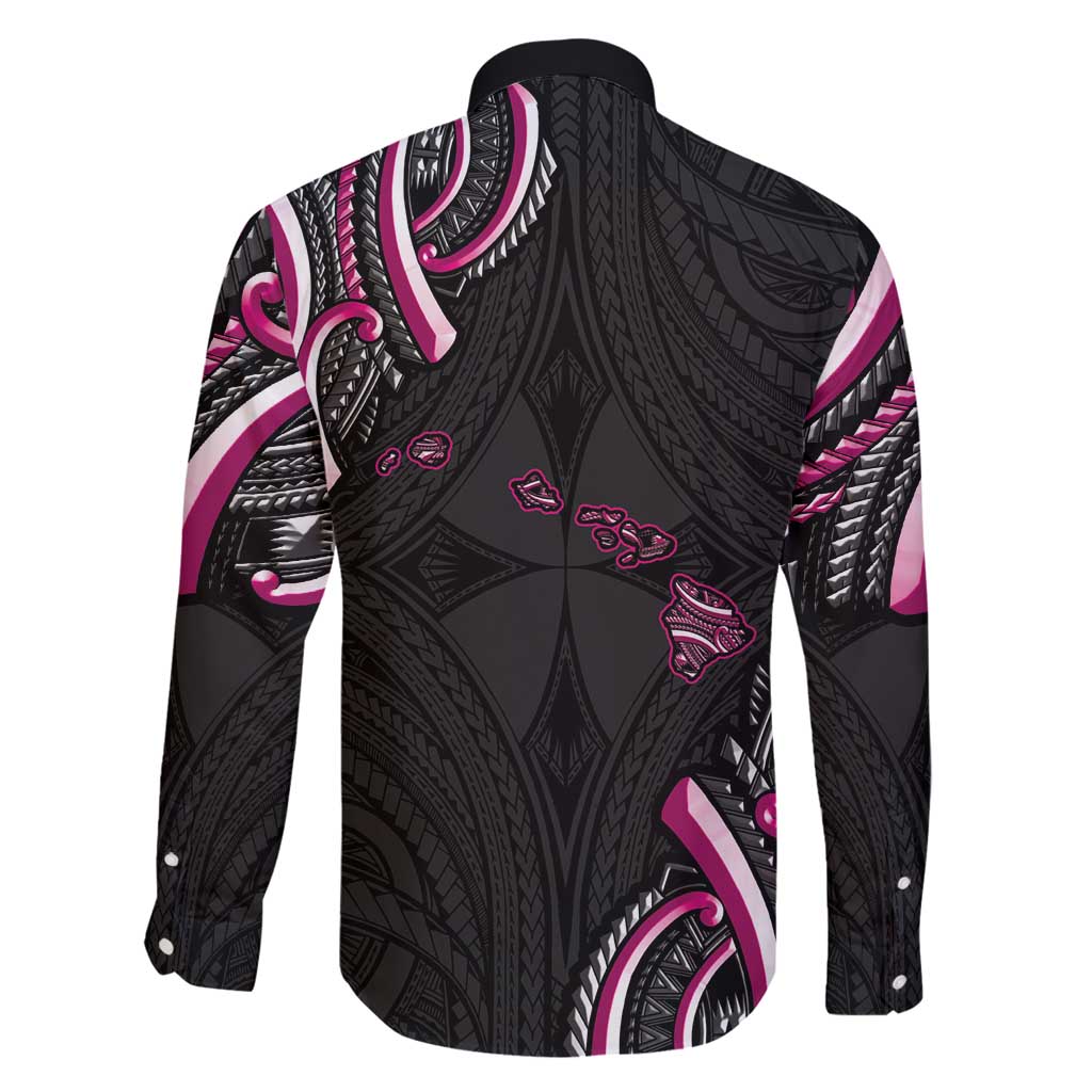 Traditional Art Hawaiian Kakau Tattoos Family Matching Off Shoulder Short Dress and Hawaiian Shirt Pink Color - Polynesian Pride