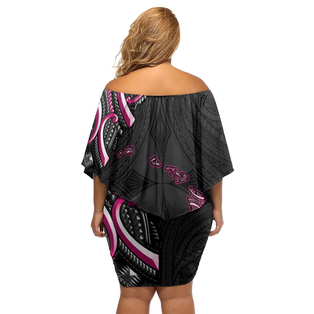 Traditional Art Hawaiian Kakau Tattoos Family Matching Off Shoulder Short Dress and Hawaiian Shirt Pink Color - Polynesian Pride