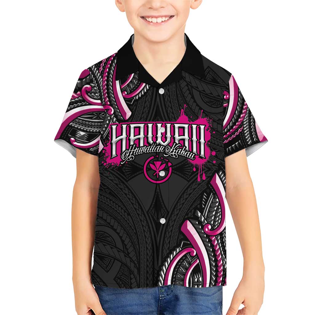 Traditional Art Hawaiian Kakau Tattoos Family Matching Short Sleeve Bodycon Dress and Hawaiian Shirt Pink Color - Polynesian Pride