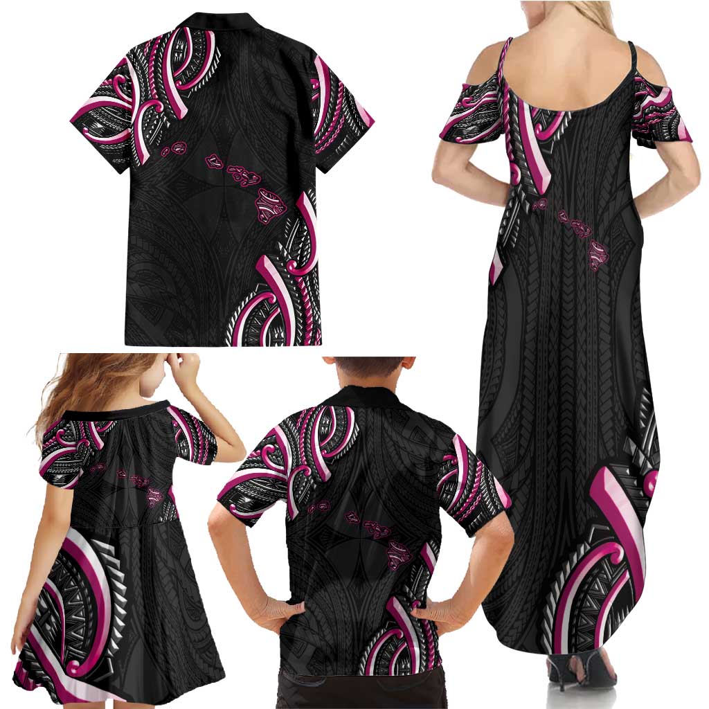 Traditional Art Hawaiian Kakau Tattoos Family Matching Summer Maxi Dress and Hawaiian Shirt Pink Color - Polynesian Pride