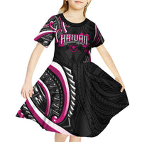 Traditional Art Hawaiian Kakau Tattoos Kid Short Sleeve Dress Pink Color LT03 - Polynesian Pride