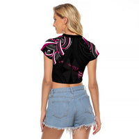 Traditional Art Hawaiian Kakau Tattoos Raglan Cropped T Shirt Pink Color - Polynesian Pride