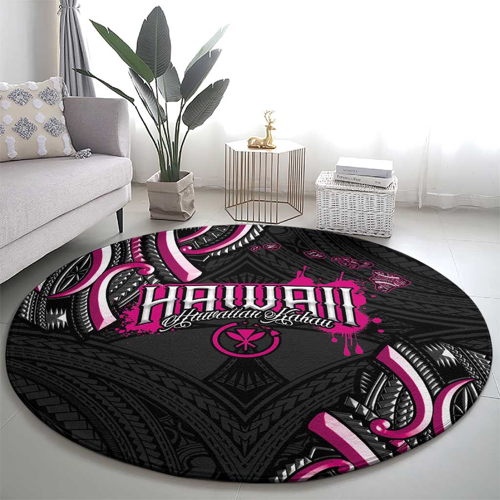 Traditional Art Hawaiian Kakau Tattoos Round Carpet Pink Color - Polynesian Pride