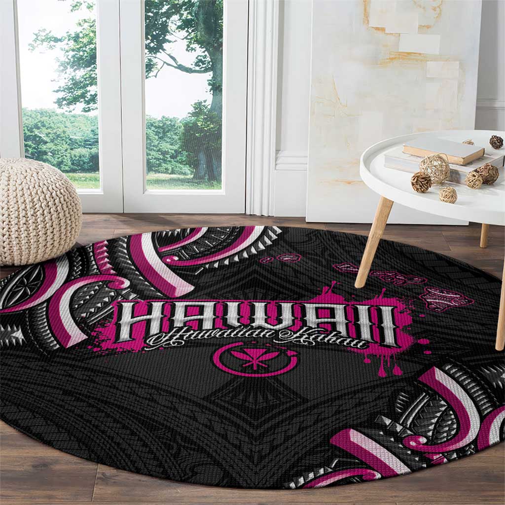 Traditional Art Hawaiian Kakau Tattoos Round Carpet Pink Color - Polynesian Pride