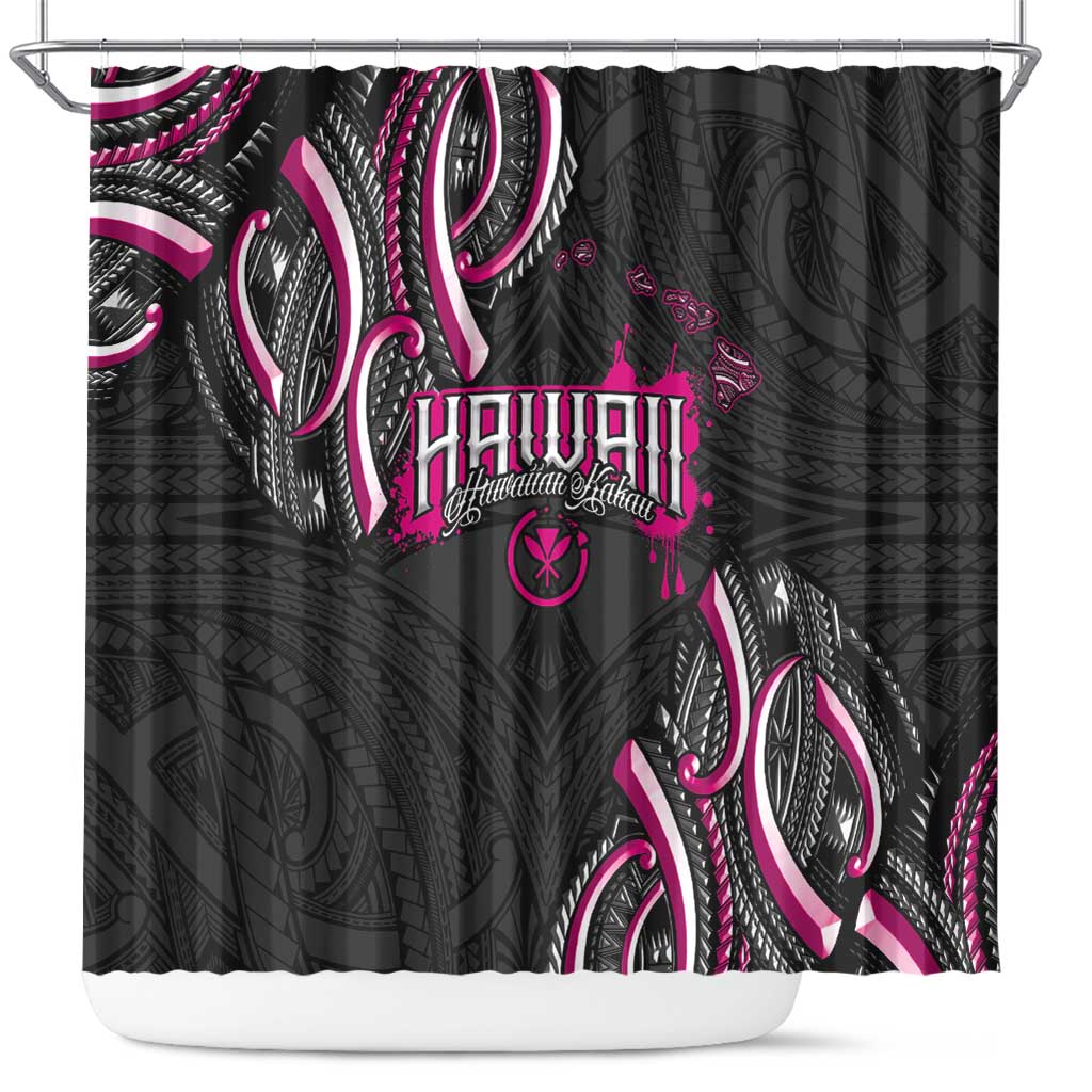 Traditional Art Hawaiian Kakau Tattoos Shower Curtain Pink Color - Polynesian Pride