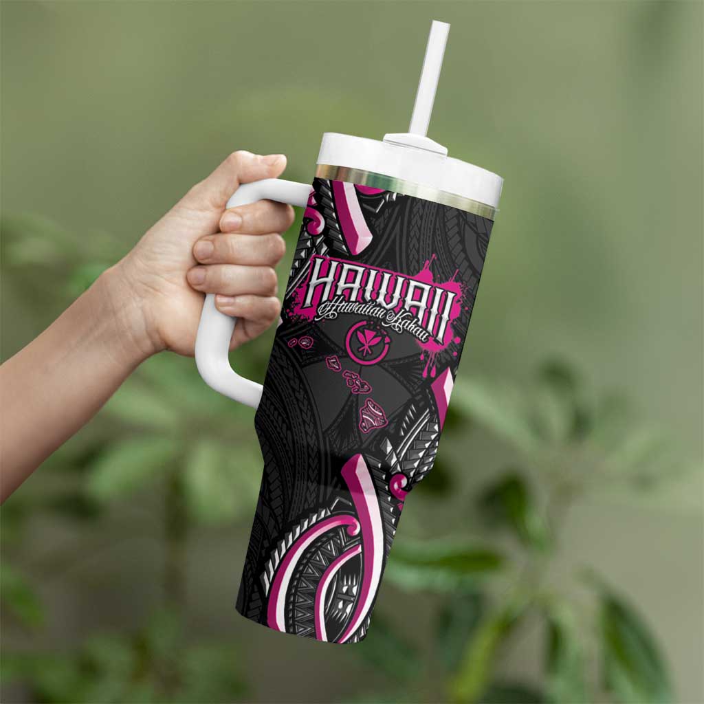 Traditional Art Hawaiian Kakau Tattoos Tumbler With Handle Pink Color - Polynesian Pride