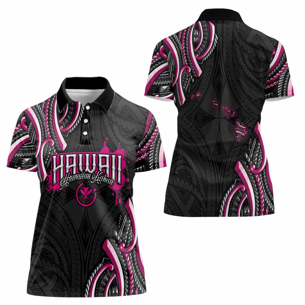 Traditional Art Hawaiian Kakau Tattoos Women Polo Shirt Pink Color - Polynesian Pride