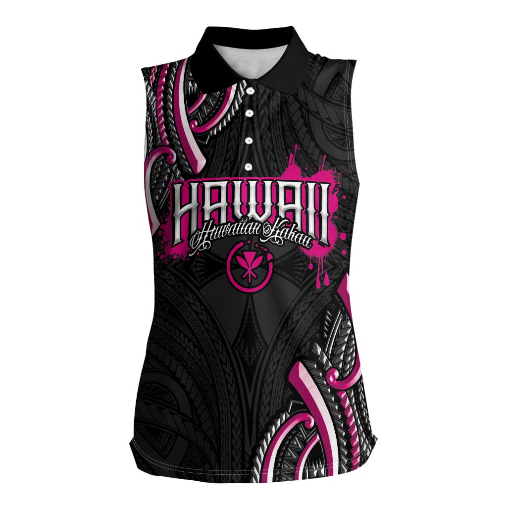 Traditional Art Hawaiian Kakau Tattoos Women Sleeveless Polo Shirt Pink Color - Polynesian Pride