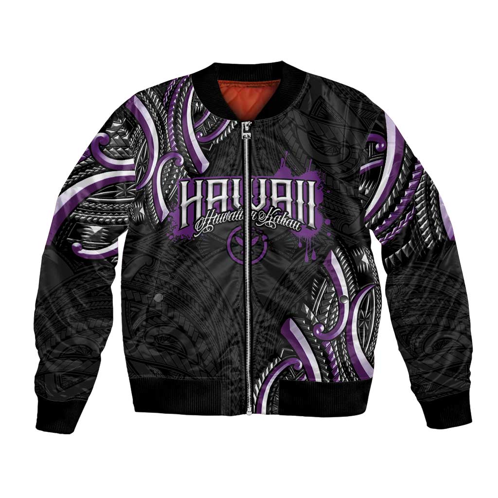 Traditional Art Hawaiian Kakau Tattoos Bomber Jacket Purple Color - Polynesian Pride