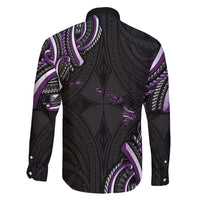 Traditional Art Hawaiian Kakau Tattoos Family Matching Long Sleeve Bodycon Dress and Hawaiian Shirt Purple Color - Polynesian Pride