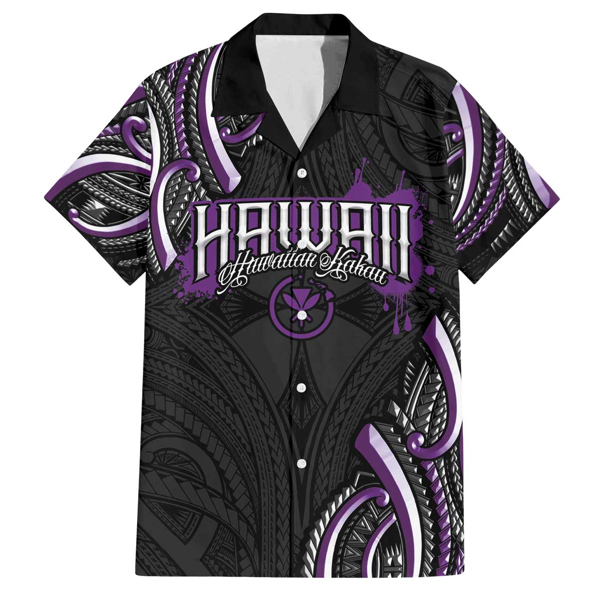 Traditional Art Hawaiian Kakau Tattoos Family Matching Off The Shoulder Long Sleeve Dress and Hawaiian Shirt Purple Color - Polynesian Pride