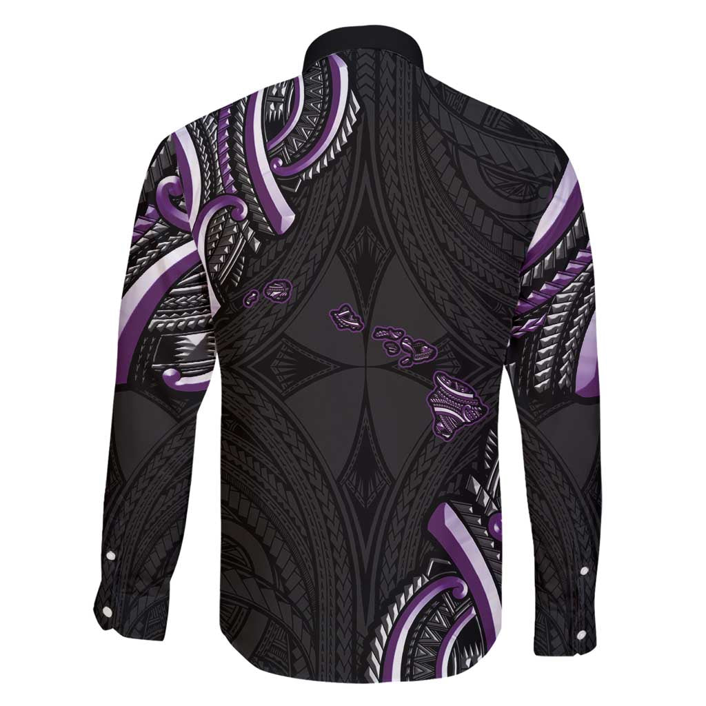 Traditional Art Hawaiian Kakau Tattoos Family Matching Off Shoulder Short Dress and Hawaiian Shirt Purple Color - Polynesian Pride
