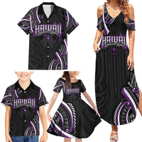 Traditional Art Hawaiian Kakau Tattoos Family Matching Summer Maxi Dress and Hawaiian Shirt Purple Color - Polynesian Pride