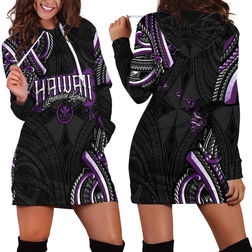 Traditional Art Hawaiian Kakau Tattoos Hoodie Dress Purple Color - Polynesian Pride