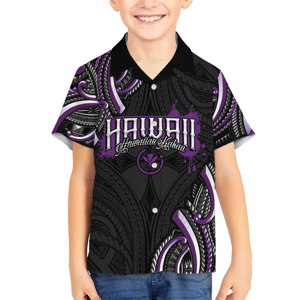 Traditional Art Hawaiian Kakau Tattoos Kid Hawaiian Shirt Purple Color LT03 Kid Purple - Polynesian Pride
