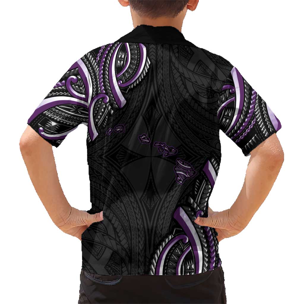 Traditional Art Hawaiian Kakau Tattoos Kid Hawaiian Shirt Purple Color LT03 - Polynesian Pride